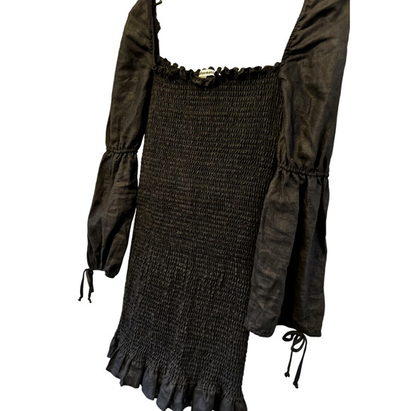 Reformation M Hilary 100% Linen Mini Dress Long Sleeve Bodycon Square Neck Black - Picture 4 of 8